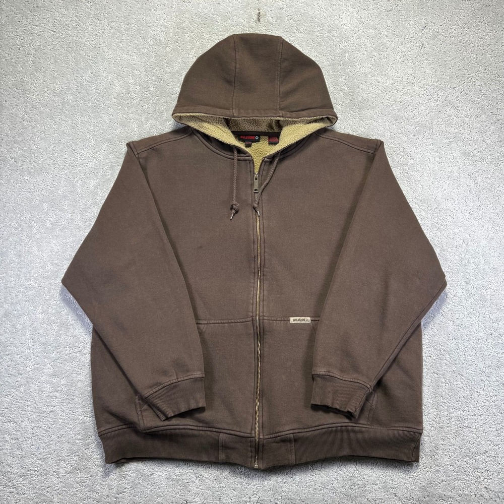 Wolverine Hoodie‎ Mens XXL Brown Sherpa Lined Full Zip Heavyweight Work Jacket